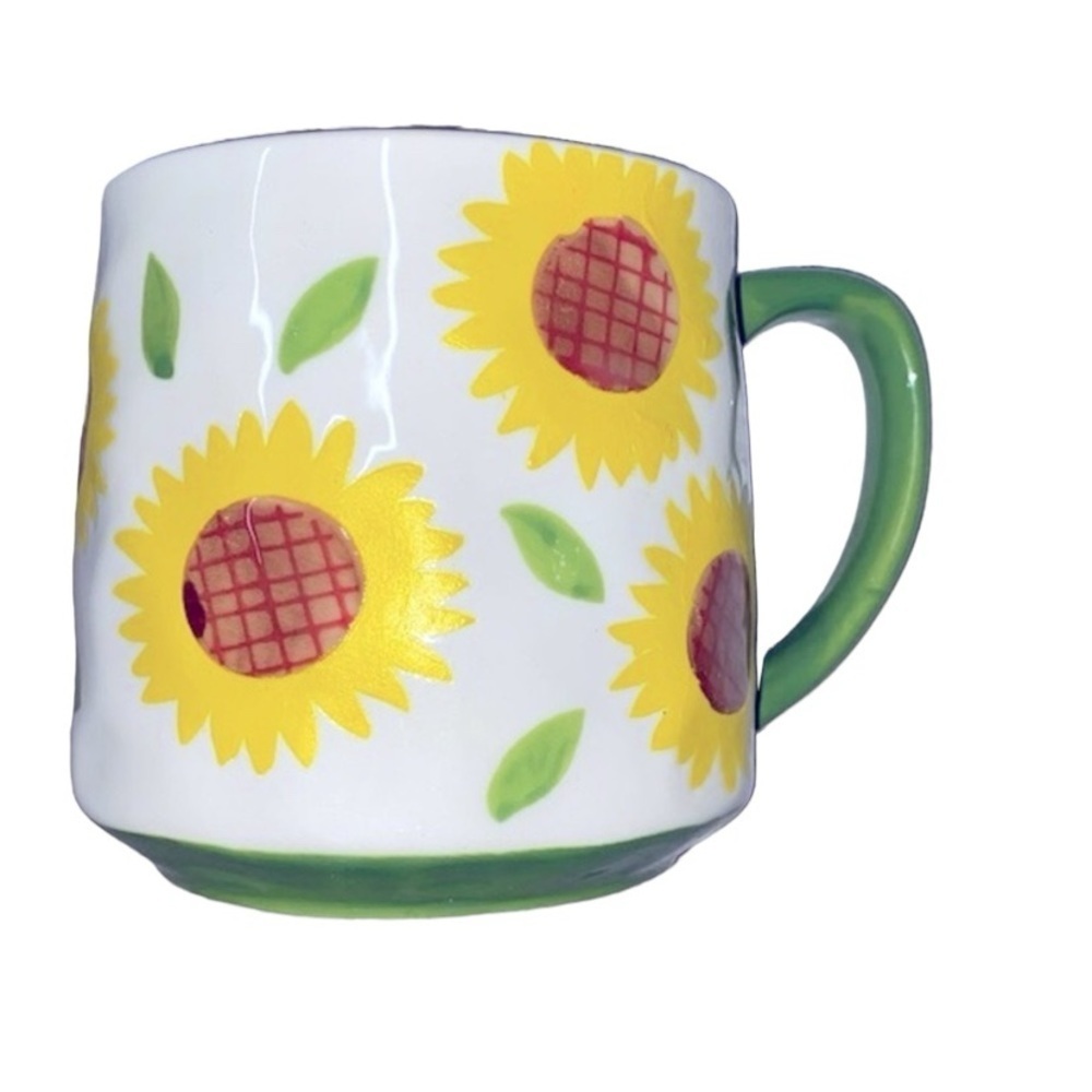 Large ceramic sunflower coffee mug